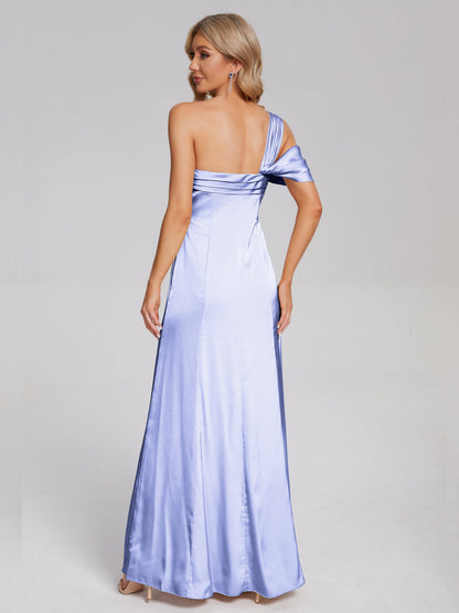 Raelyn One Shoulder Side Slit Soft Satin Bridesmaid Dress