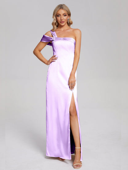 Raelyn One Shoulder Side Slit Soft Satin Bridesmaid Dress
