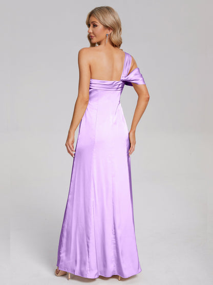 Raelyn One Shoulder Side Slit Soft Satin Bridesmaid Dress
