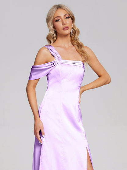 Raelyn One Shoulder Side Slit Soft Satin Bridesmaid Dress