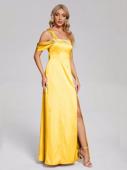 Raelyn One Shoulder Side Slit Soft Satin Bridesmaid Dress