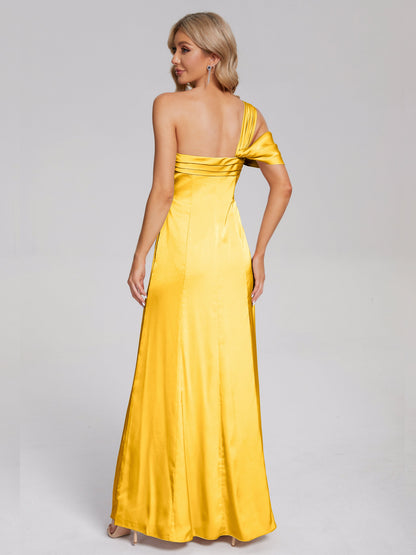 Raelyn One Shoulder Side Slit Soft Satin Bridesmaid Dress