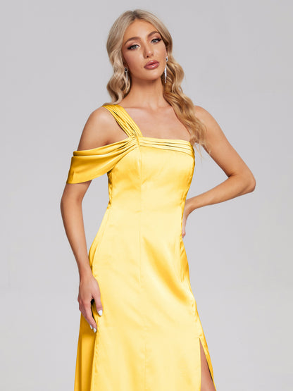 Raelyn One Shoulder Side Slit Soft Satin Bridesmaid Dress