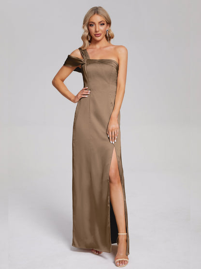 Raelyn One Shoulder Side Slit Soft Satin Bridesmaid Dress