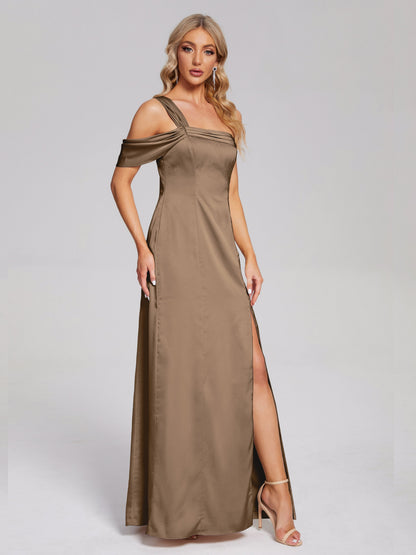 Raelyn One Shoulder Side Slit Soft Satin Bridesmaid Dress
