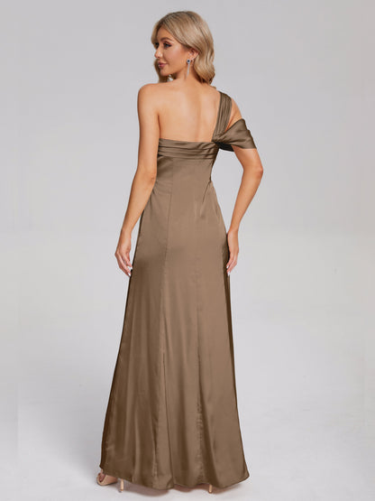 Raelyn One Shoulder Side Slit Soft Satin Bridesmaid Dress