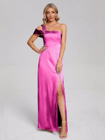 Raelyn One Shoulder Side Slit Soft Satin Bridesmaid Dress