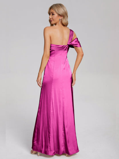 Raelyn One Shoulder Side Slit Soft Satin Bridesmaid Dress