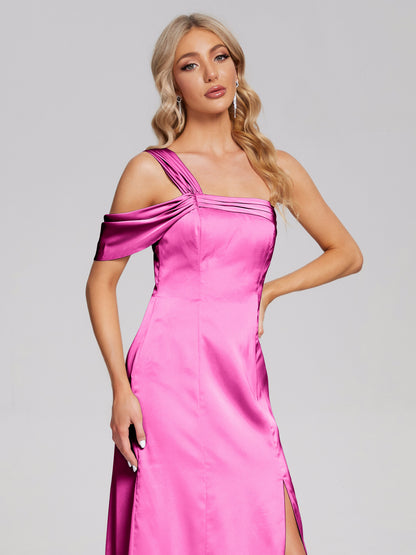 Raelyn One Shoulder Side Slit Soft Satin Bridesmaid Dress