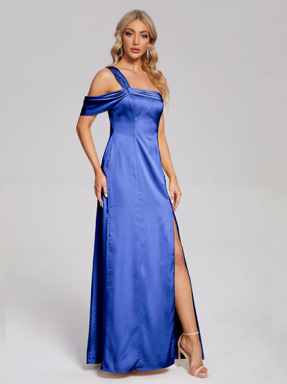 Raelyn One Shoulder Side Slit Soft Satin Bridesmaid Dress
