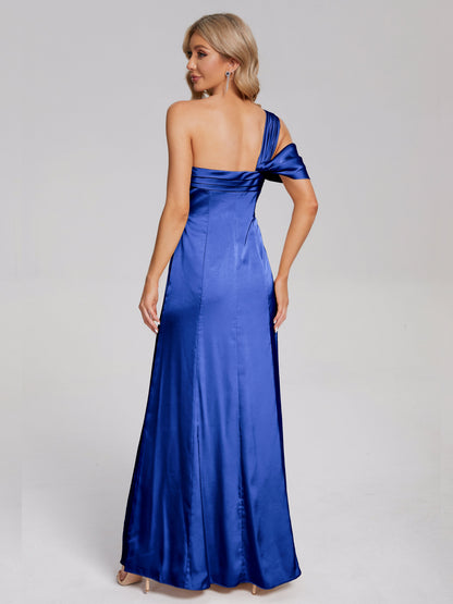 Raelyn One Shoulder Side Slit Soft Satin Bridesmaid Dress