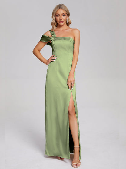 Raelyn One Shoulder Side Slit Soft Satin Bridesmaid Dress