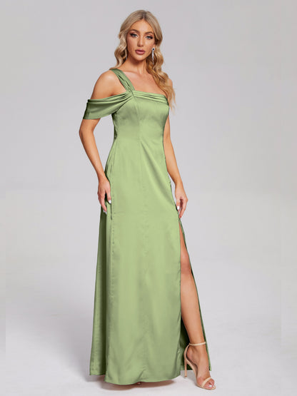 Raelyn One Shoulder Side Slit Soft Satin Bridesmaid Dress
