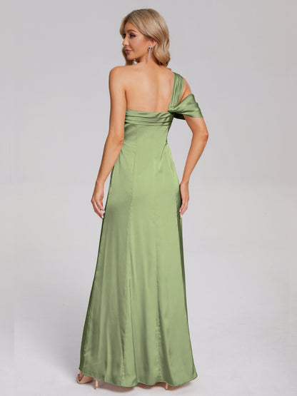 Raelyn One Shoulder Side Slit Soft Satin Bridesmaid Dress