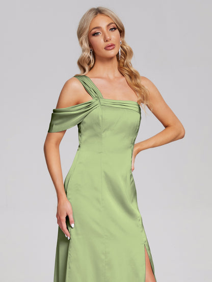 Raelyn One Shoulder Side Slit Soft Satin Bridesmaid Dress