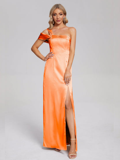 Raelyn One Shoulder Side Slit Soft Satin Bridesmaid Dress