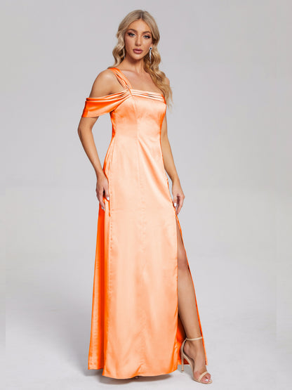 Raelyn One Shoulder Side Slit Soft Satin Bridesmaid Dress