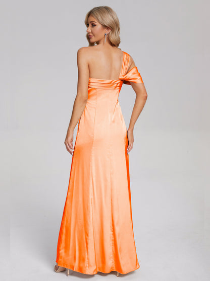 Raelyn One Shoulder Side Slit Soft Satin Bridesmaid Dress