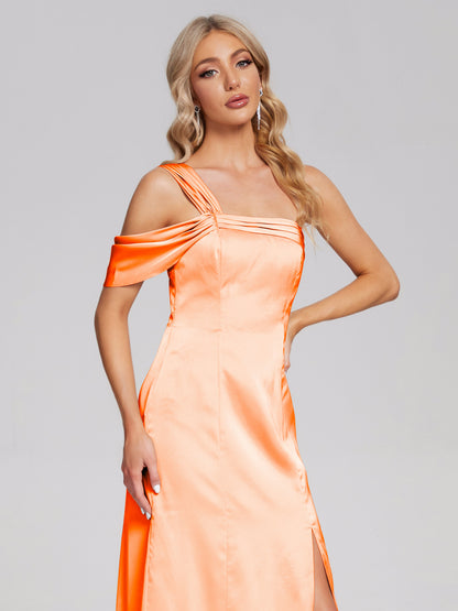 Raelyn One Shoulder Side Slit Soft Satin Bridesmaid Dress