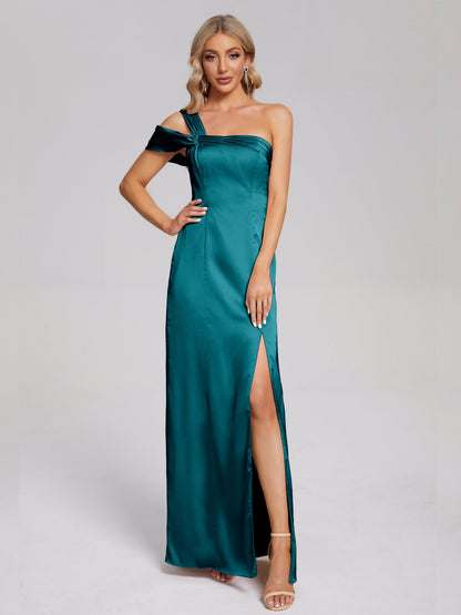 Raelyn One Shoulder Side Slit Soft Satin Bridesmaid Dress