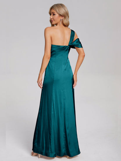 Raelyn One Shoulder Side Slit Soft Satin Bridesmaid Dress