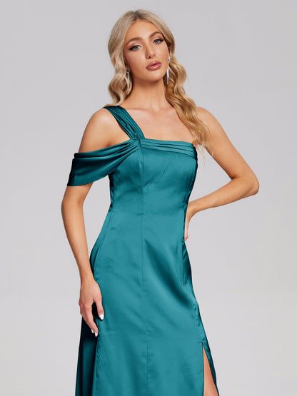 Raelyn One Shoulder Side Slit Soft Satin Bridesmaid Dress