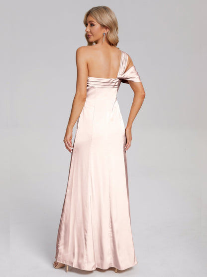 Raelyn One Shoulder Side Slit Soft Satin Bridesmaid Dress