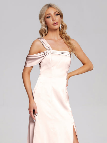 Raelyn One Shoulder Side Slit Soft Satin Bridesmaid Dress