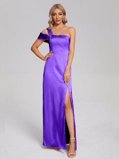 Raelyn One Shoulder Side Slit Soft Satin Bridesmaid Dress