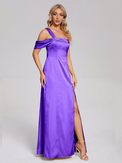 Raelyn One Shoulder Side Slit Soft Satin Bridesmaid Dress