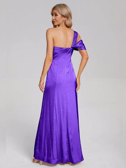 Raelyn One Shoulder Side Slit Soft Satin Bridesmaid Dress