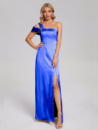 Raelyn One Shoulder Side Slit Soft Satin Bridesmaid Dress