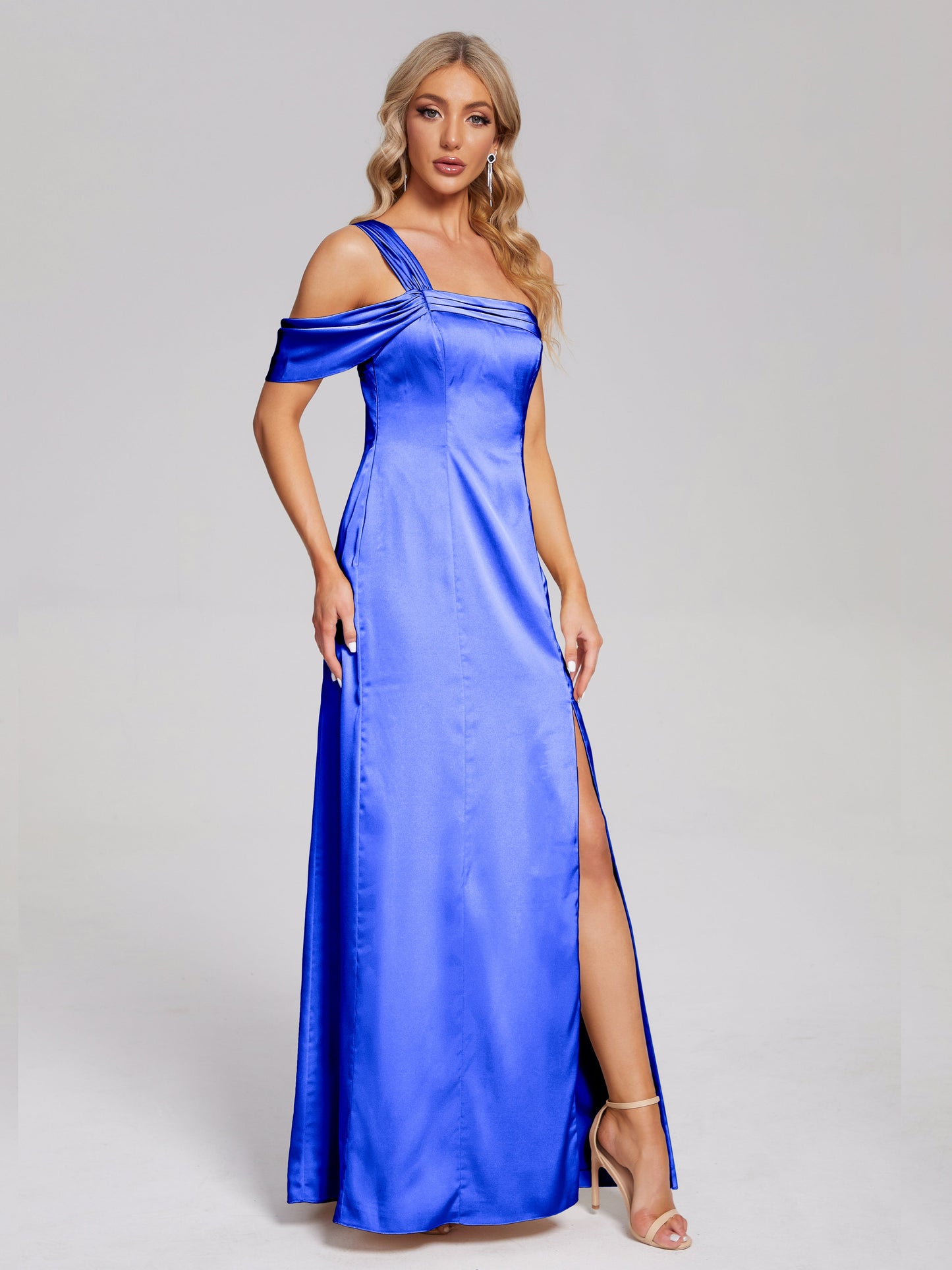 Raelyn One Shoulder Side Slit Soft Satin Bridesmaid Dress