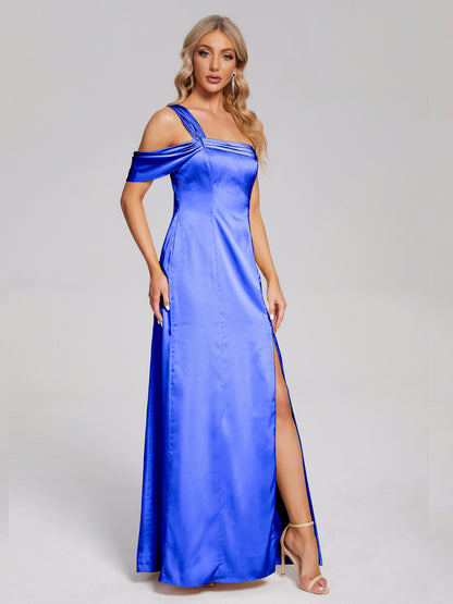 Raelyn One Shoulder Side Slit Soft Satin Bridesmaid Dress
