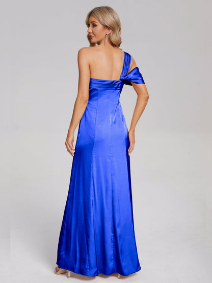 Raelyn One Shoulder Side Slit Soft Satin Bridesmaid Dress