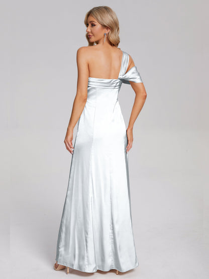 Raelyn One Shoulder Side Slit Soft Satin Bridesmaid Dress