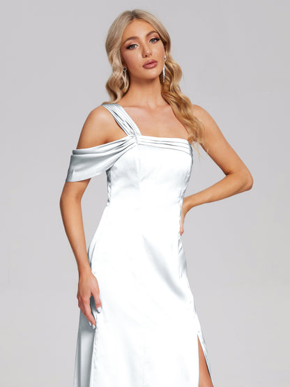 Raelyn One Shoulder Side Slit Soft Satin Bridesmaid Dress