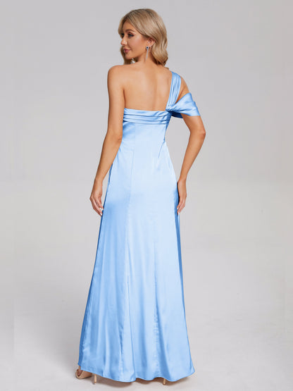 Raelyn One Shoulder Side Slit Soft Satin Bridesmaid Dress