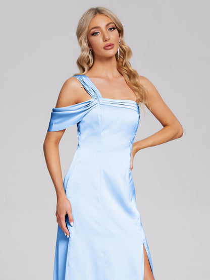 Raelyn One Shoulder Side Slit Soft Satin Bridesmaid Dress