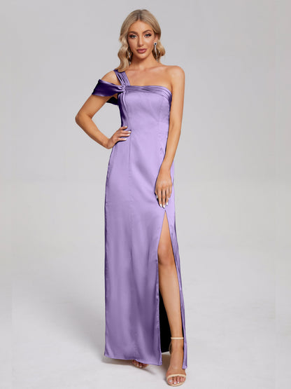 Raelyn One Shoulder Side Slit Soft Satin Bridesmaid Dress