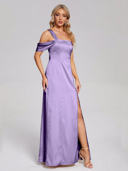 Raelyn One Shoulder Side Slit Soft Satin Bridesmaid Dress