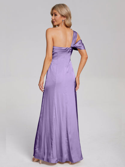 Raelyn One Shoulder Side Slit Soft Satin Bridesmaid Dress