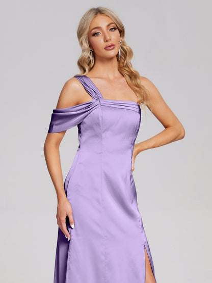 Raelyn One Shoulder Side Slit Soft Satin Bridesmaid Dress