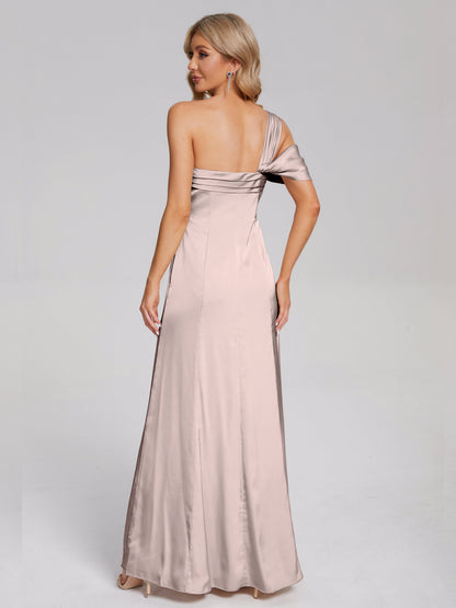 Raelyn One Shoulder Side Slit Soft Satin Bridesmaid Dress