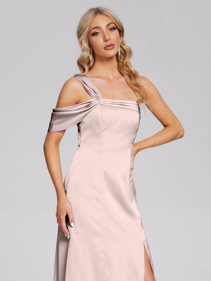 Raelyn One Shoulder Side Slit Soft Satin Bridesmaid Dress