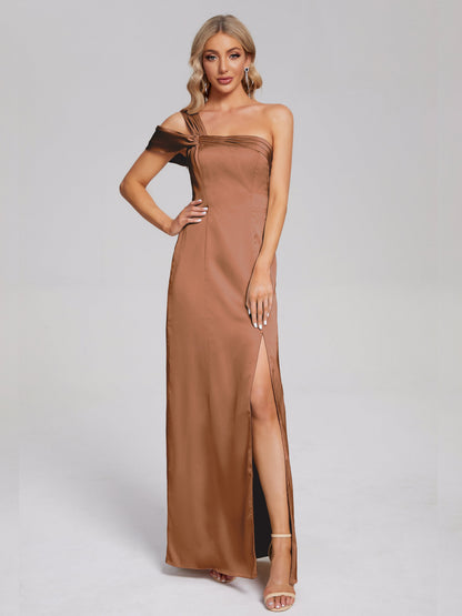 Raelyn One Shoulder Side Slit Soft Satin Bridesmaid Dress