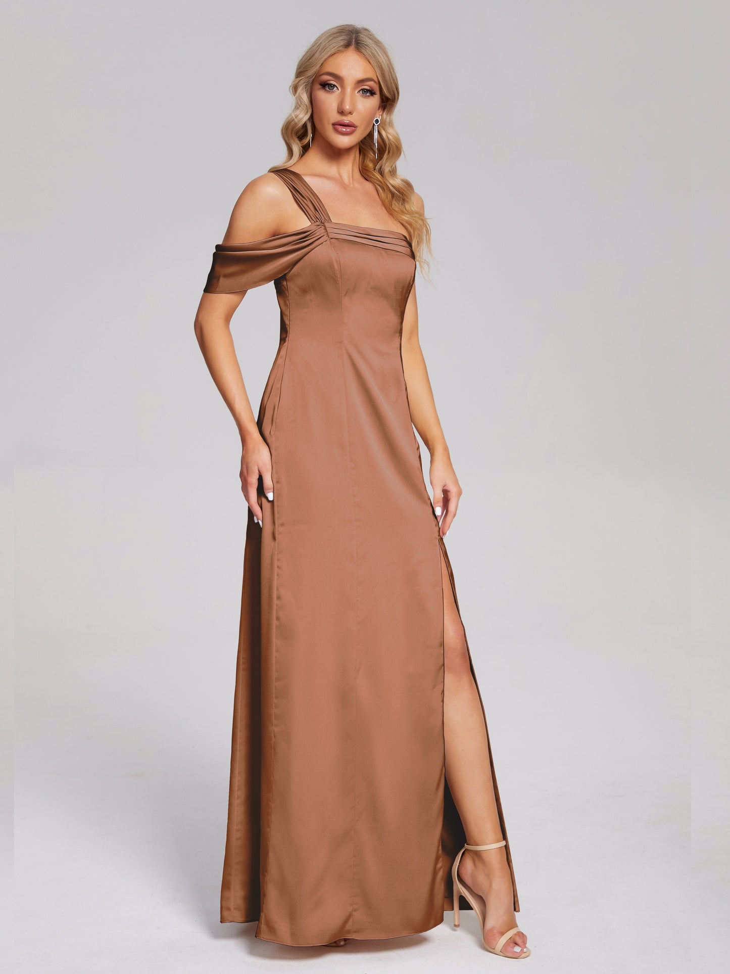 Raelyn One Shoulder Side Slit Soft Satin Bridesmaid Dress