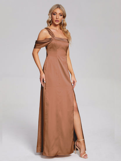 Raelyn One Shoulder Side Slit Soft Satin Bridesmaid Dress