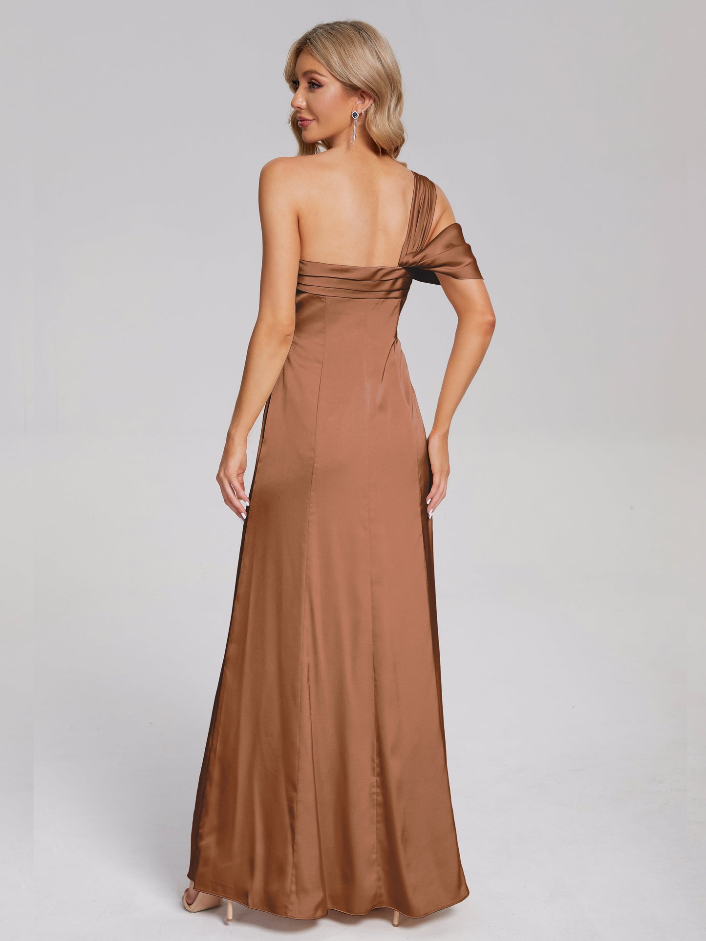Raelyn One Shoulder Side Slit Soft Satin Bridesmaid Dress