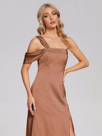 Raelyn One Shoulder Side Slit Soft Satin Bridesmaid Dress